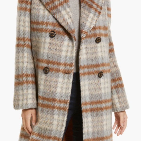 Sam Edelman Plaid Wool Blend Coat - Picture 1 of 9